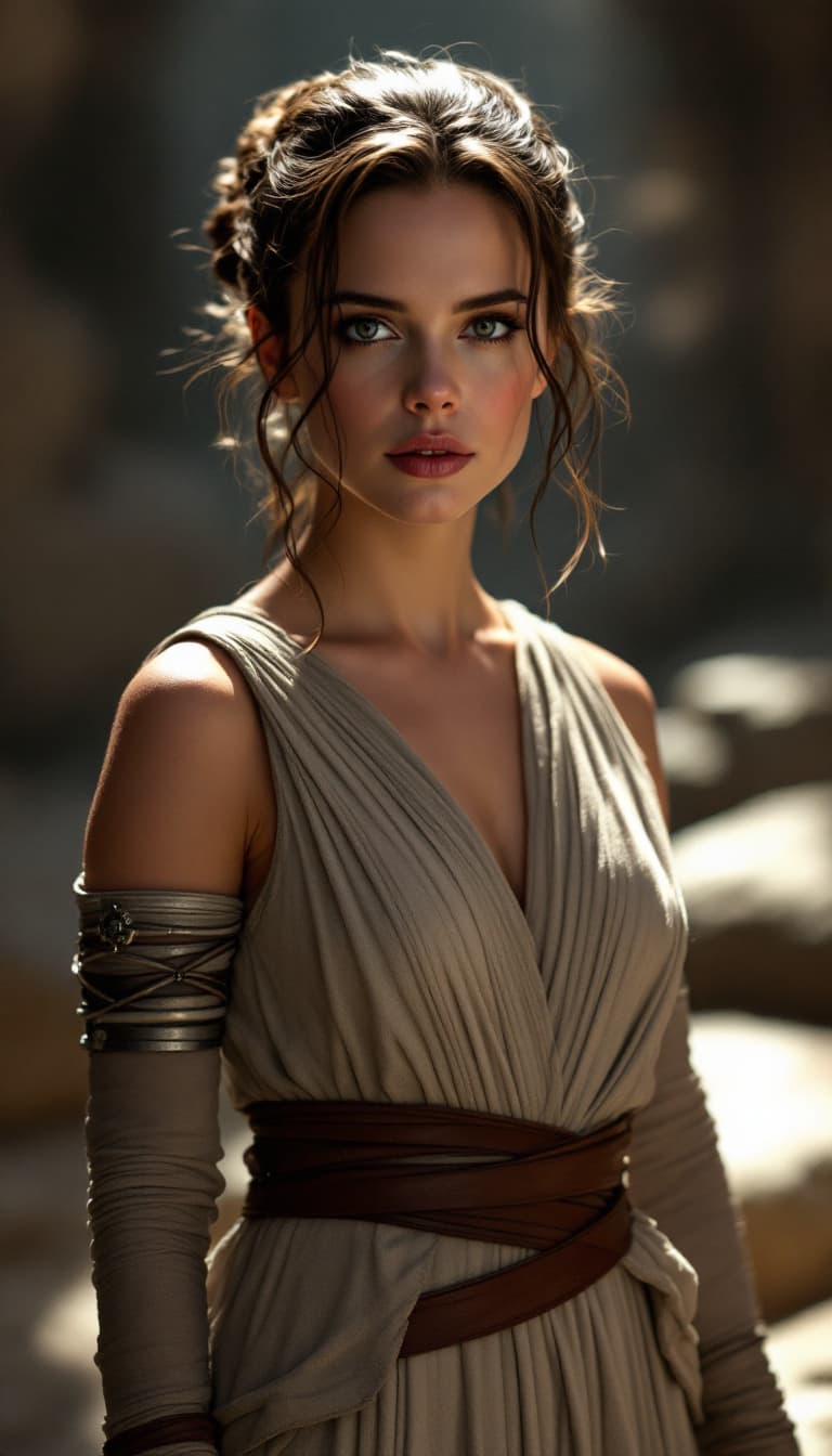 AI generated: Hayley Atwell, photorealistic, natural lighting, shot on a Sony A&III --ar 1:2, wearing Rey dress fr...
