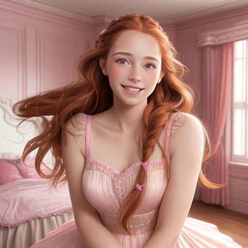 AI generated: hyper realistic beautiful 20 year old woman,  happy and smiling, long auburn hair in a French braid,...