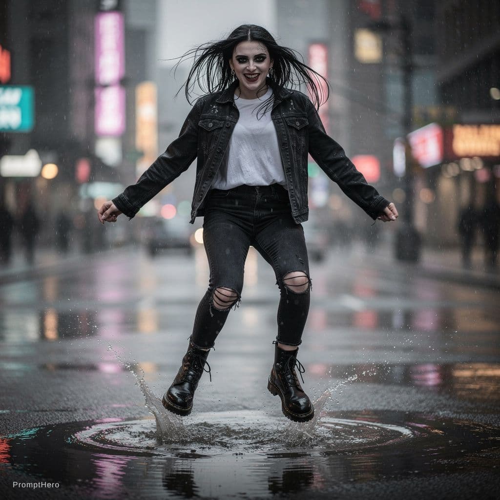 AI generated: Goth girl (adult) young and pretty

BIg titted
Hard nipples

White thsirt

now bruh

Rainy day
jumpi...