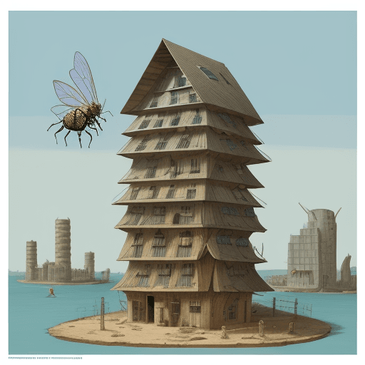 AI generated: 
town ship poor architecture /style with giant threes environnement / with giant insect and poor pop...