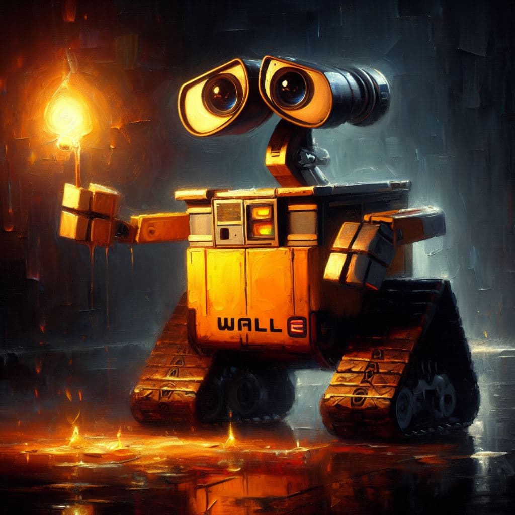 AI generated: A robot from Wall E movie, cinematic lighting,4k, painting