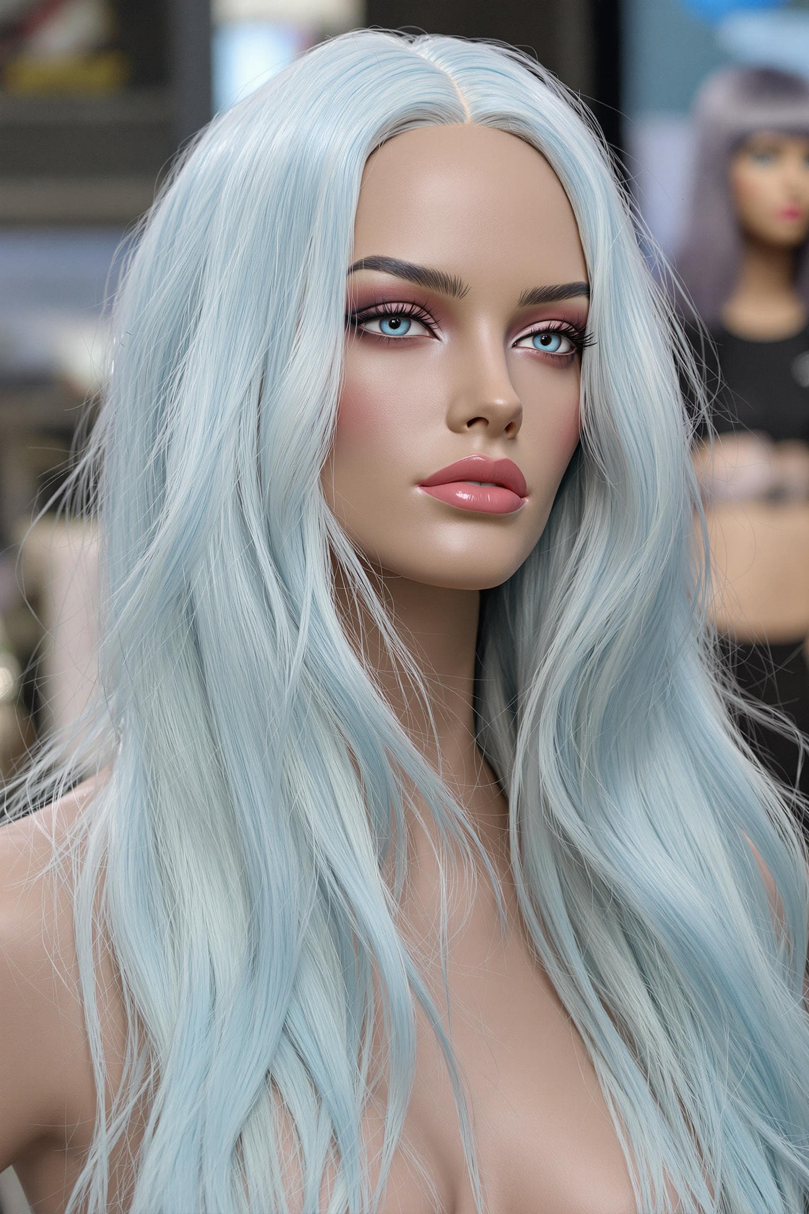 AI generated: Mannequin de défilé Vogue avec de longues nattes dans le style des cheveux candycore, une peau pâle ...