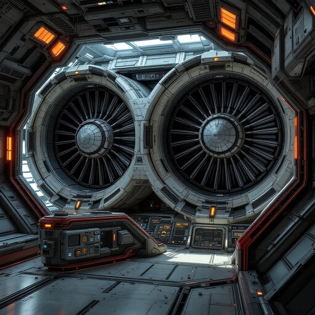 AI generated: A Star Wars-inspired spacecraft with two large engines. Inside the ship, there is an 