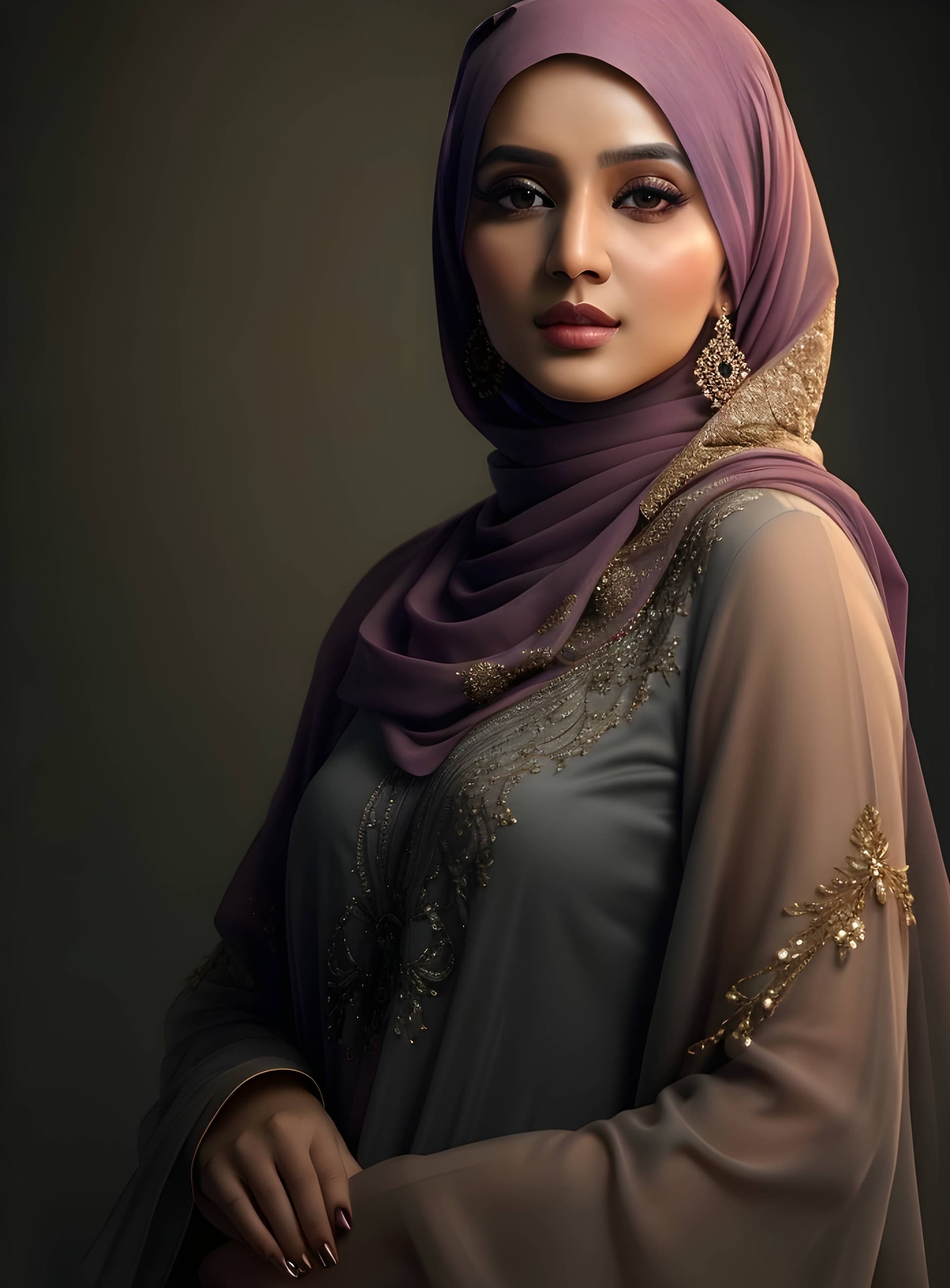 AI generated: A realistic image of a Pakistani women in hijab , portrait,full body image, realism style, full leng...