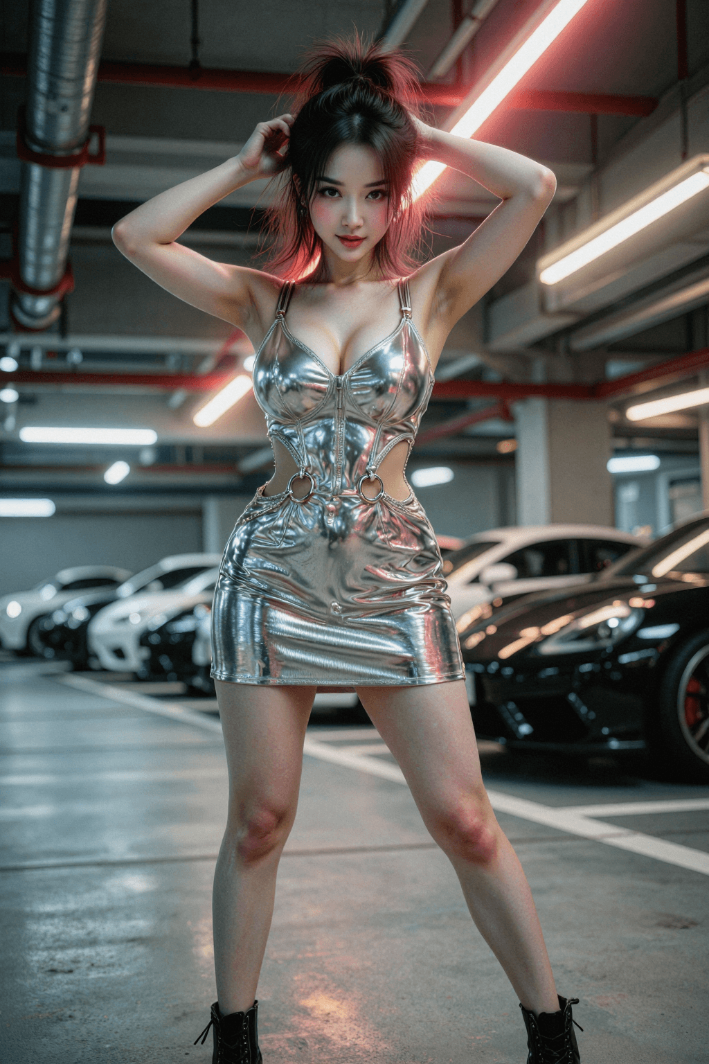 AI generated: The Luxury Concrete Garage (Confident & Low-Angle)
a. Shooting Angle & Pose: Low-angle "hero" shot l...