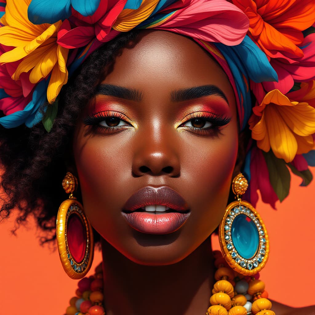 AI generated: Hawaiian artists, modern portrait series of African women in colorful gear, in the style of aggressi...