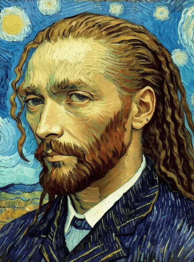 AI generated: [van gogh | Snoop Dogg] of van gogh himself, black dreadlocks