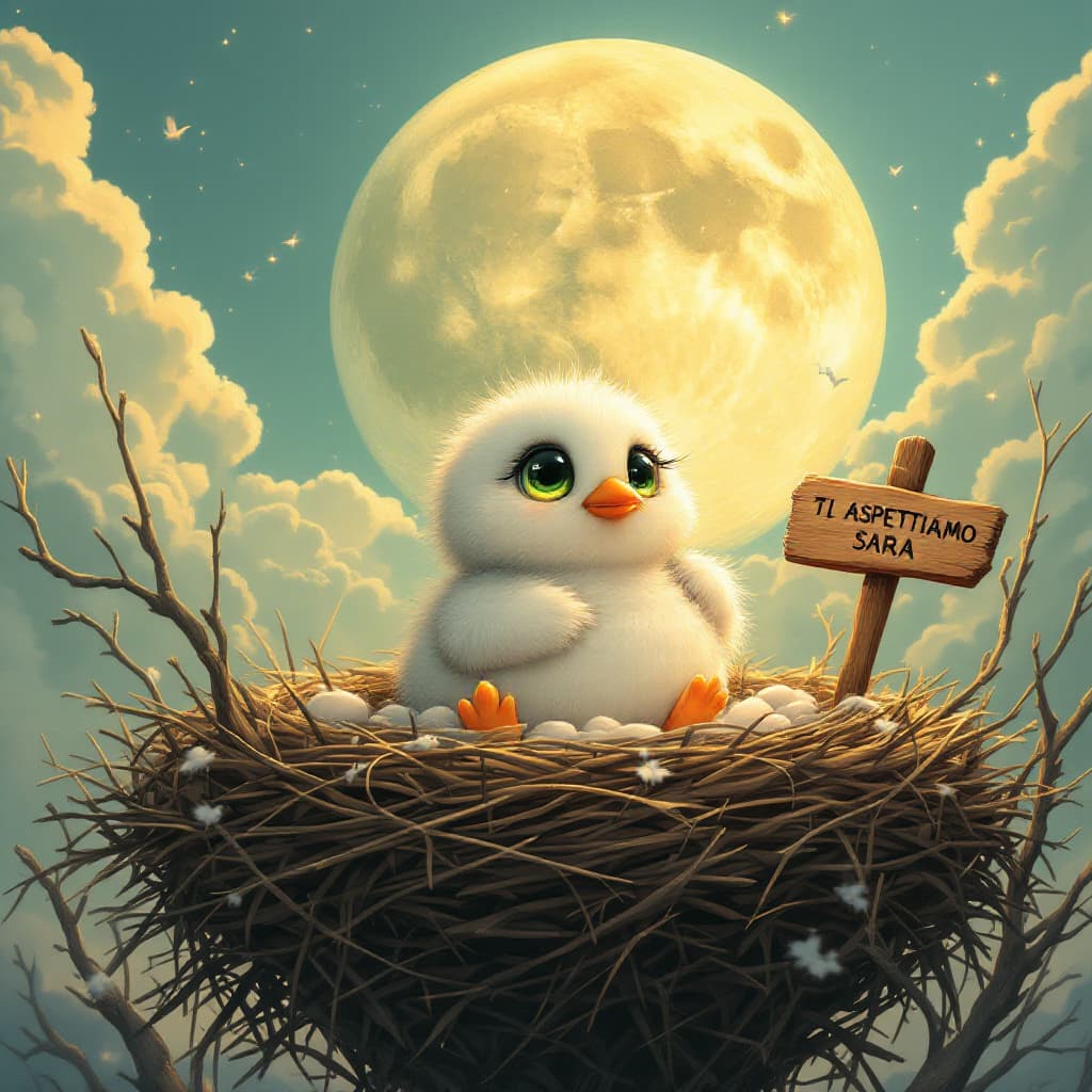 AI generated: A captivating retro anime illustration of a stork egg hatching, seen from a slightly elevated angle....