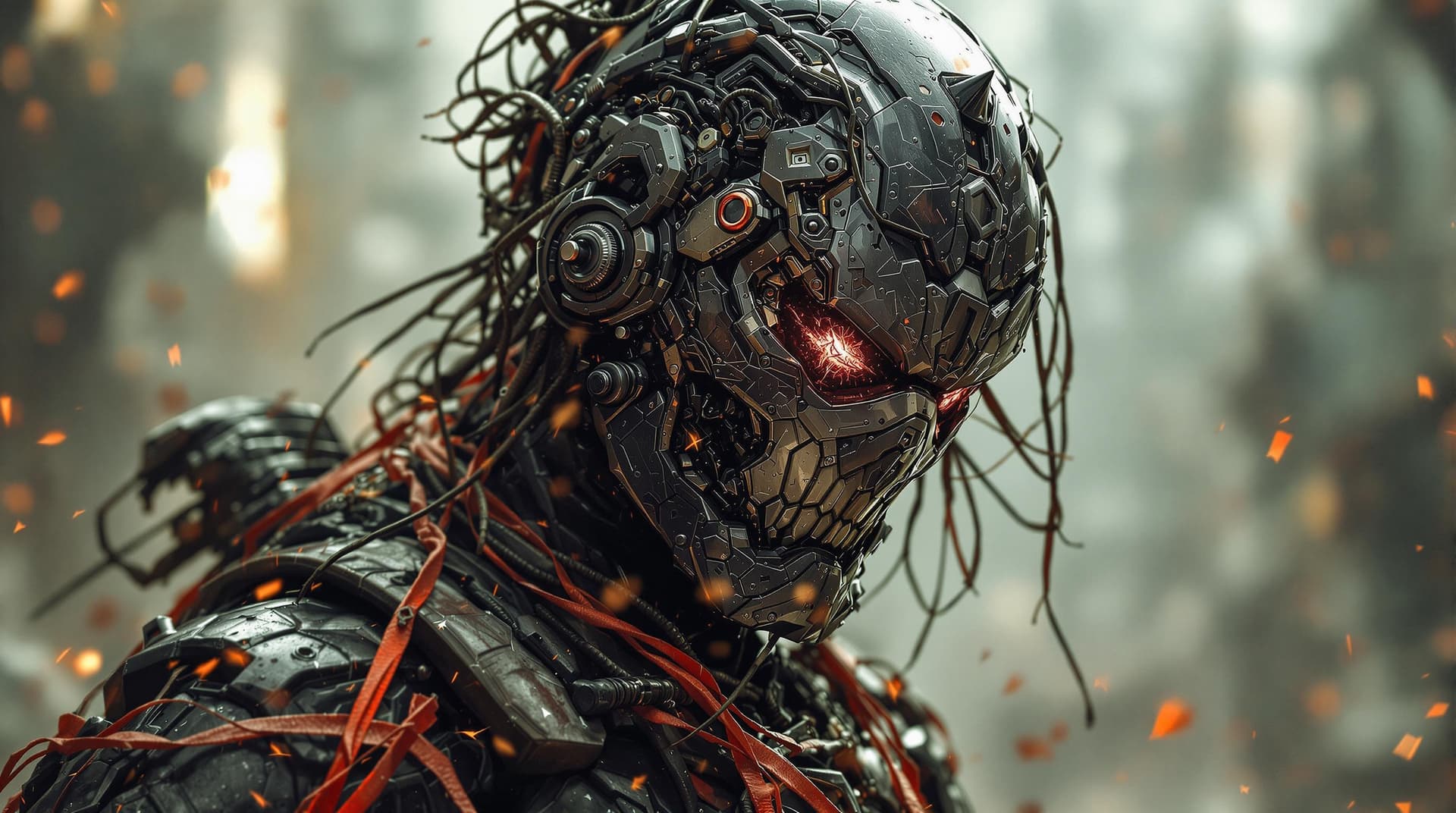 AI generated: cyborg samurai in the style of yoji shinkawa 