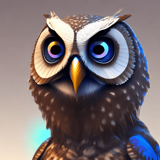 AI generated: A futuristic head of an owl with one wing partially covering its face. The owl should be like a high...