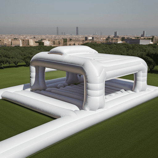 AI generated: high resolution, 8k, inflatable pavillion architecture concept, modern, futuristic, open field land,...