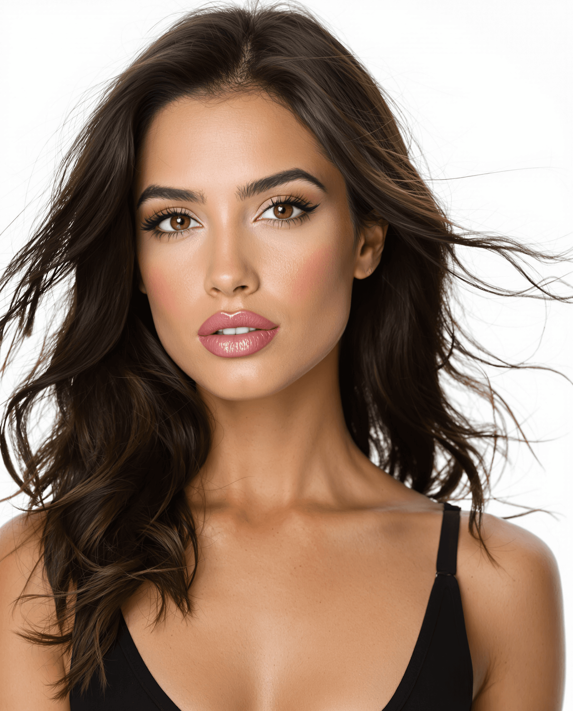 AI generated: A hyper-realistic, ultra-detailed full-body image of a stunning brunette woman with deep brown eyes ...