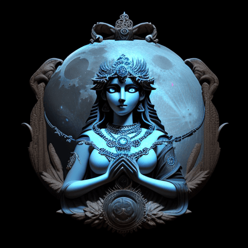 AI generated: beautiful Godess Hecate with her insignia, moon in background, 3 d style