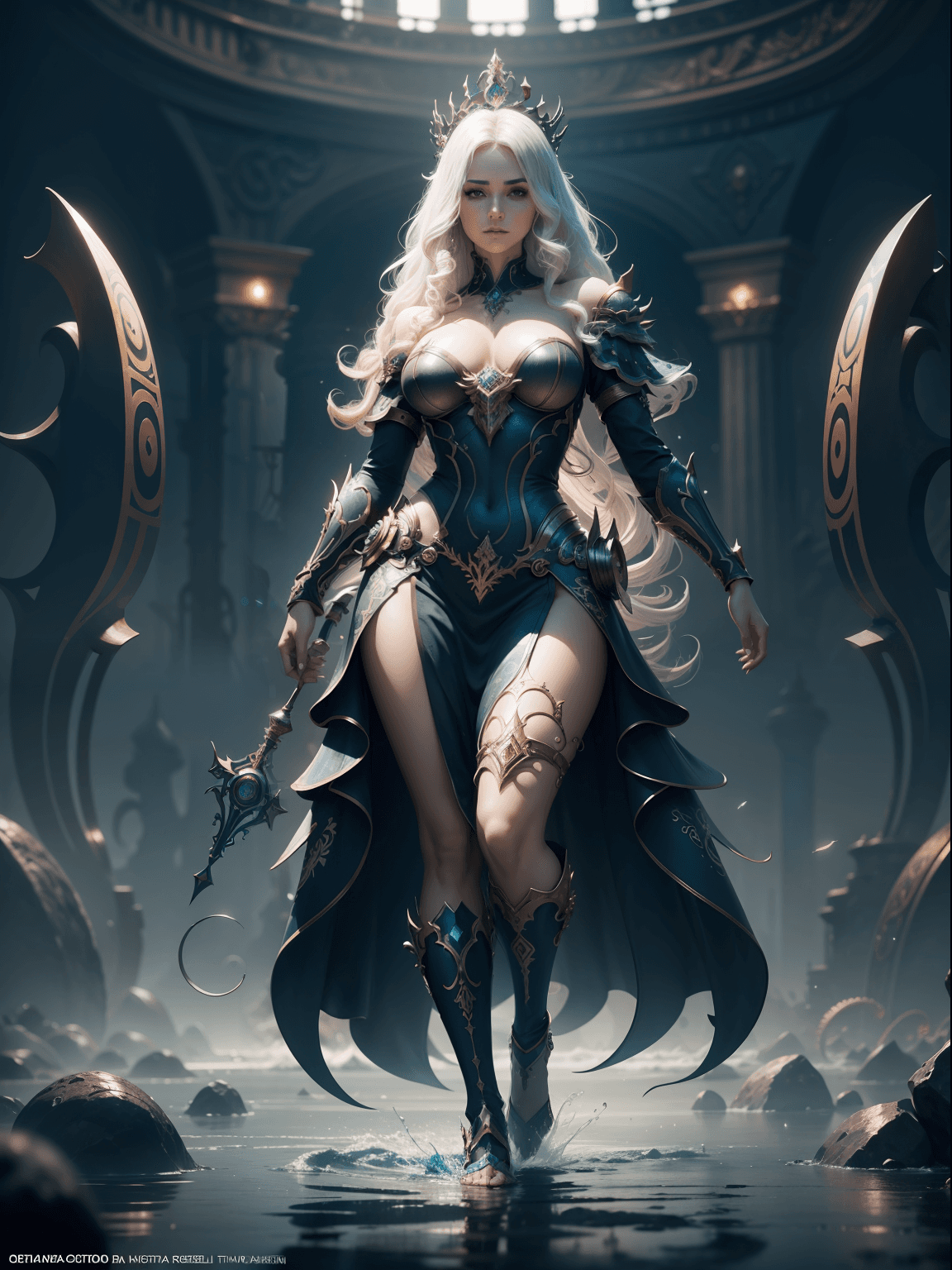 AI generated: beautiful woman Queen of ocean in spiral wave water, background glorious , perfect face, realistic, ...