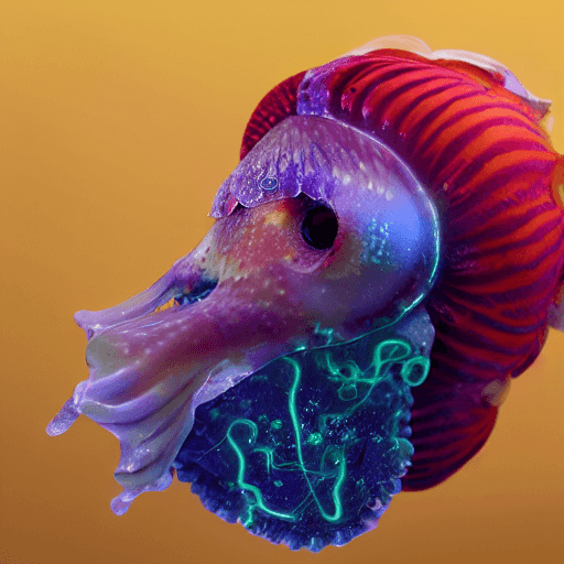 AI generated: goddess close-up portrait ribcagel. jellyfish phoenix head, nautilus, orchid, skull, betta fish, bio...