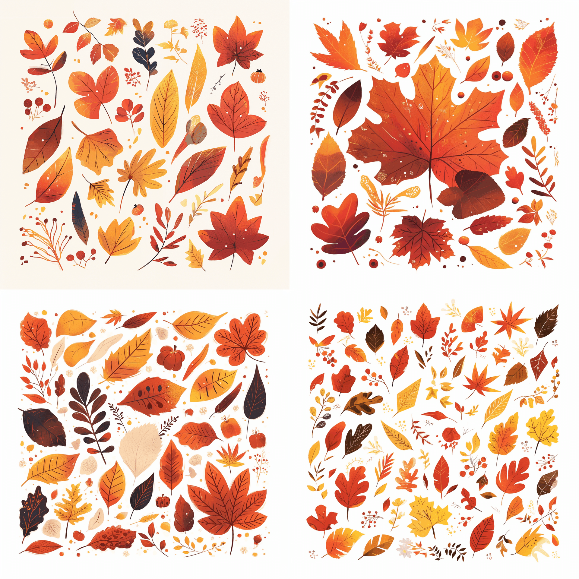 AI generated: An illustration of knolling autumn leaves in the style of autumn, the background is white, the overa...