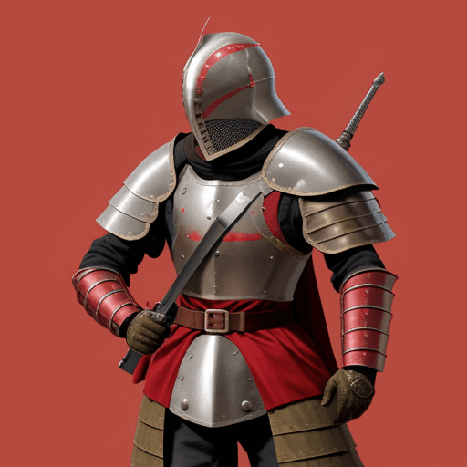AI generated: SOLDADO DE GUERRA CON ARMADURA EN TONOS ROJOS MEDIEVAL EN 4D
