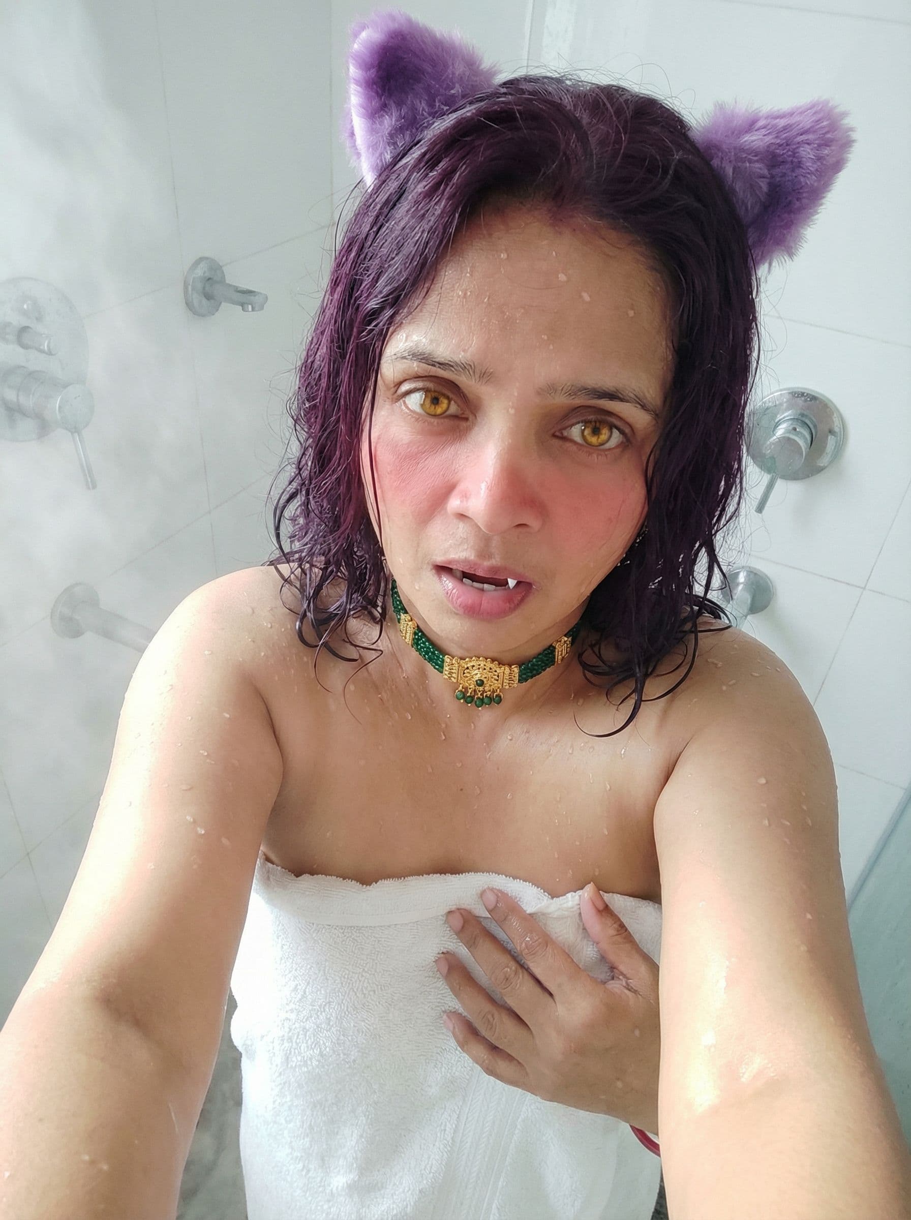 AI generated: A highly detailed, photorealistic, cinematic high-angle selfie shot of this woman with fantasy featu...