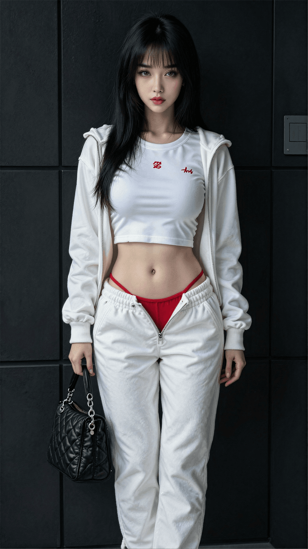 AI generated: A highly detailed, photorealistic, cinematic vertical medium-full shot of a stunning young woman wit...