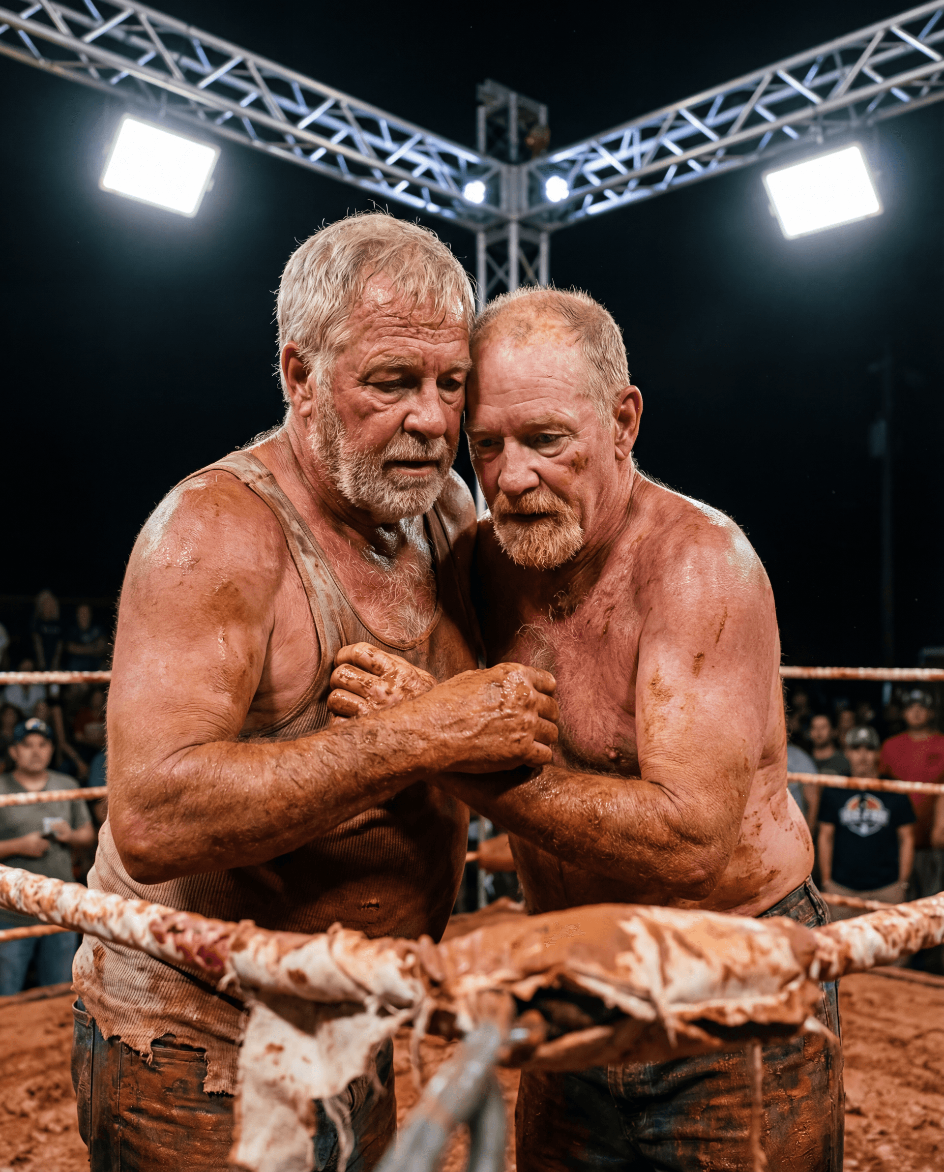 AI generated: RAW DOCUMENTARY SPORTS PHOTOGRAPH
LOCAL AMERICAN RED CLAY MUD WRESTLING — VERTICAL 9:16
ASPECT / OUT...