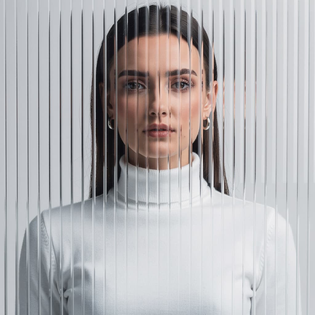 AI generated: high resolution photography, front central profile, woman facing front, gaze to front, wearing a whi...