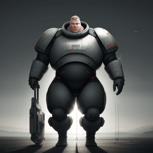 AI generated: sci-fi bild, junger mann, mollig, 130kg, glatze, soldart
