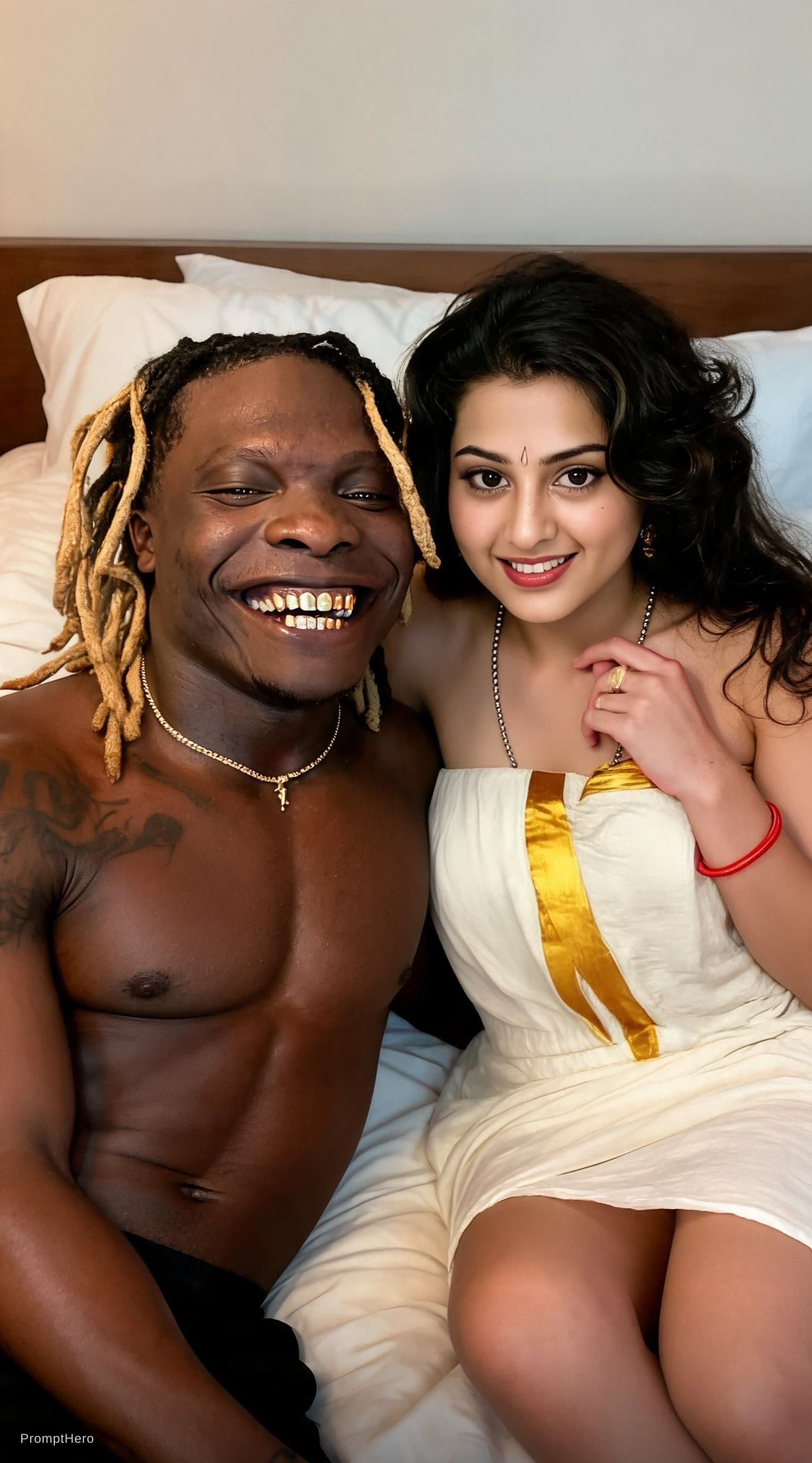 AI generated: Both of them sitting closely in bed 