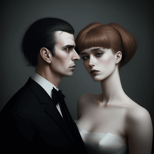 AI generated: a conceptual portrait of a beautiful couple in the style of Desiree Dolron
