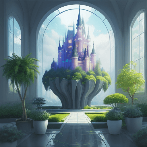 AI generated: 
futuristic architecture Aesthetic dream castle plants picture dreamy drawing / painting
 .