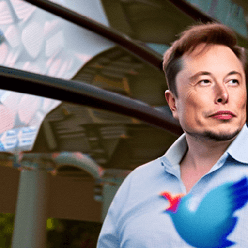 AI generated: front shot of (Elon Musk) with the (blue (twitter) bird) perched on his shoulder, 8k, hyperrealistic...