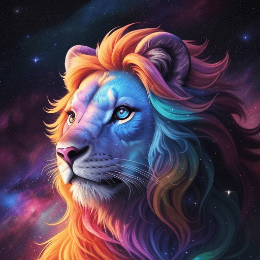 AI generated: the painting of a colorful space lion, in the style of detailed perfection, richly colored starry sk...