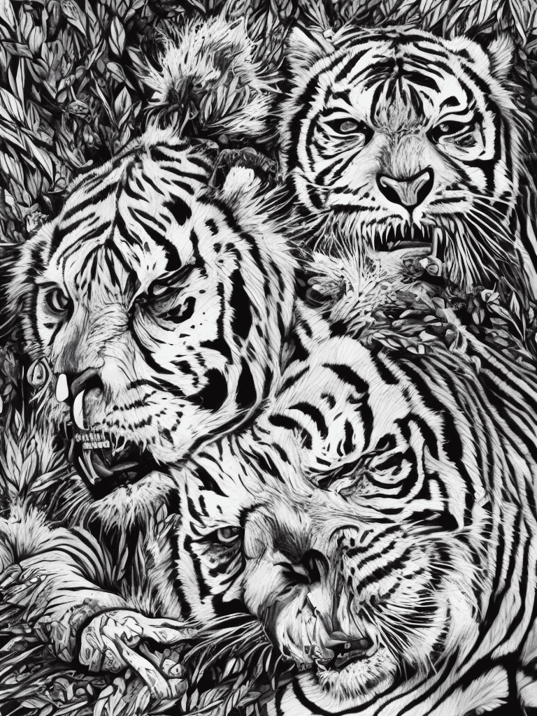 AI generated: Hyper realistic Tiger and Skull Illustration with Japanese Style Art Background