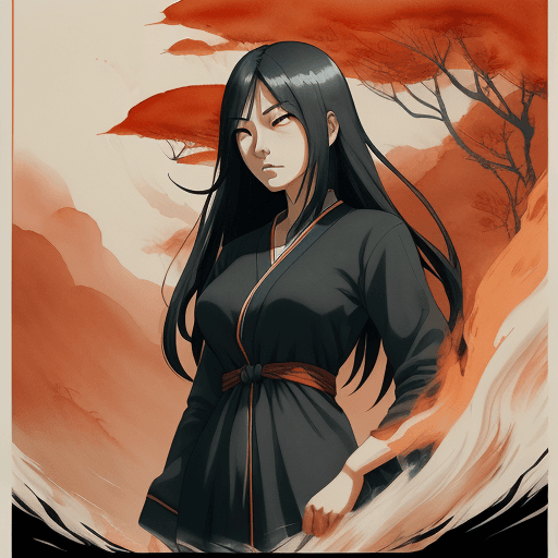 AI generated: poster art for the collection of the asian woman, in the style of gloomy, dark orange and white, dyn...