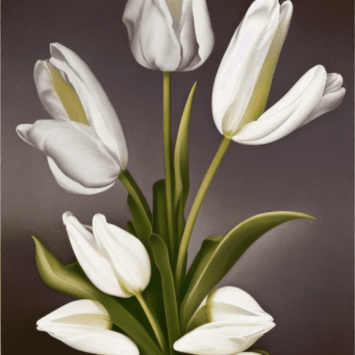AI generated: white tulip bouquet opening, liquid smoke fractals, elegant botany, dynamic movement, raphael, carav...