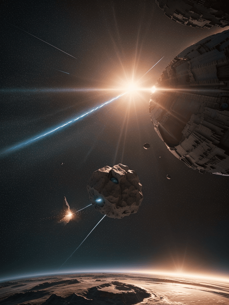 AI generated: Photo of a ultra realistic meteor on collision course with earth, bright light, cinematic lighting, ...