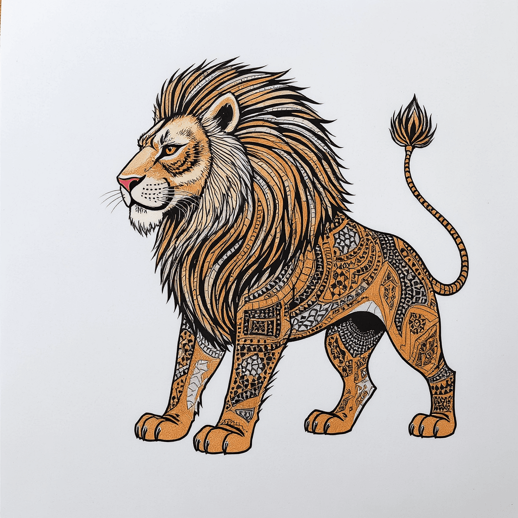 AI generated: a batik style lion on white background



