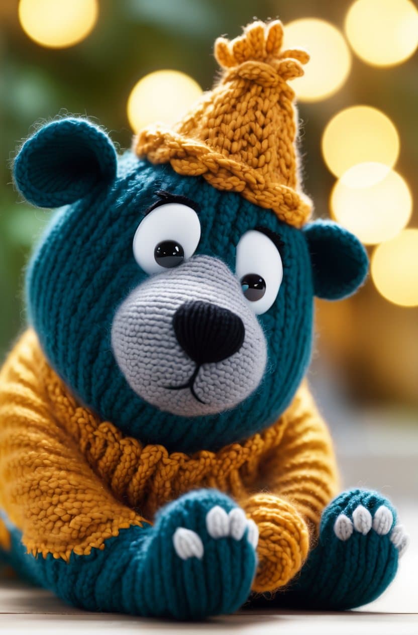 AI generated: (cute knitted creatures:1.4), portrait, photography, detailed skin, realistic, photo-realistic, 8k, ...