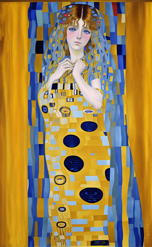 AI generated: painting, vivid color sad and broke persion, unhappy, white solid background Style Gustav Klimt --ar...