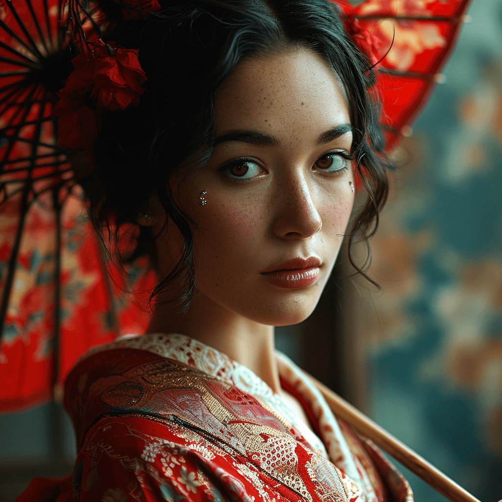 AI generated: stunning photograph of a beautiful Japanese woman, in the style of Annie Lebowitz --ar 1:1 --stylize...