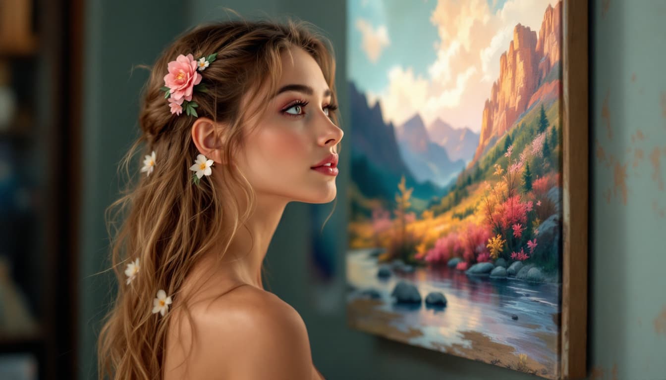 AI generated: Uma jovem mulher de pele clara, na faixa dos 20 anos, vista de perfil olhando com olhos atentos em u...