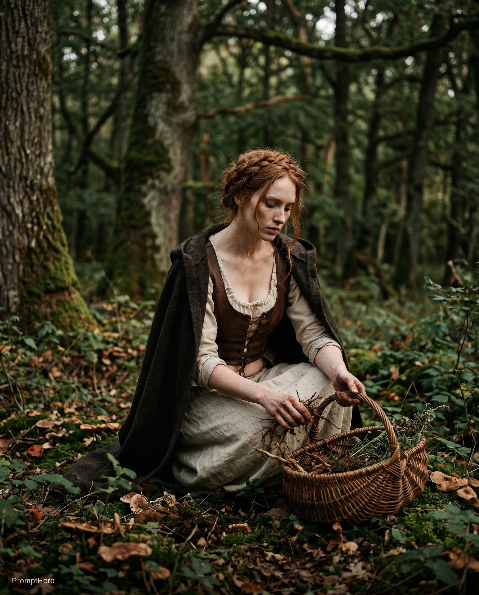 AI generated: Erotic, seductive, sensual, sexual documentary photograph of a forest enchantress in Fantasy/Fairy T...
