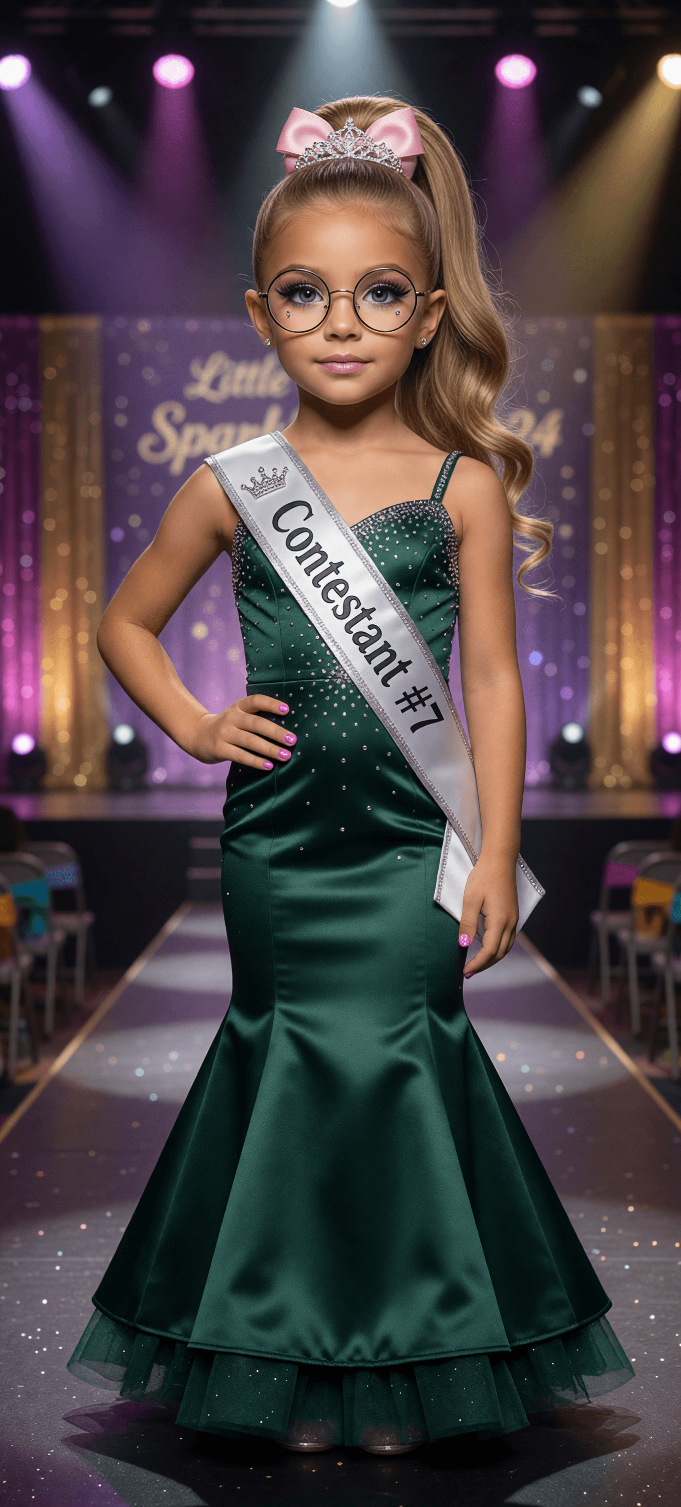 AI generated: A professional photograph of the most beautiful second-grade girl in the world, participating in a b...