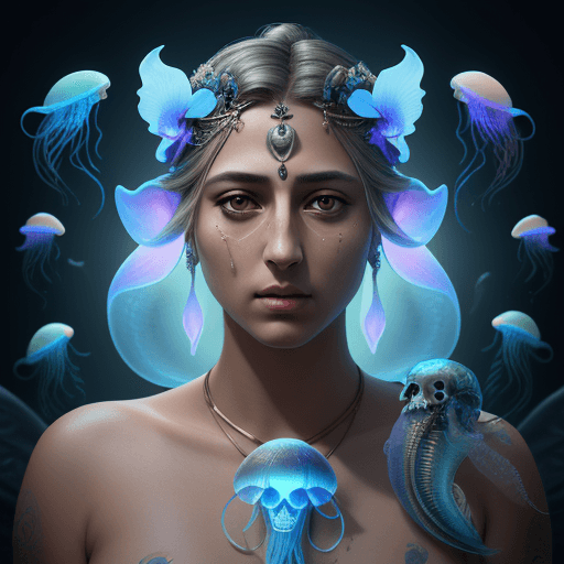 AI generated: Goddess rhea ripley close-up portrait ribcagel. jellyfish phoenix head, nautilus, orchid, skull, bet...