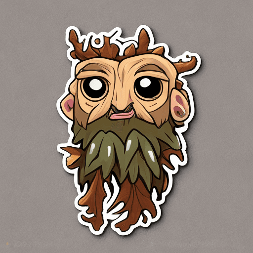 AI generated: Generate a cute chibi sticker. The sticker will be a wise, ancient tree spirit in the form of a gnar...