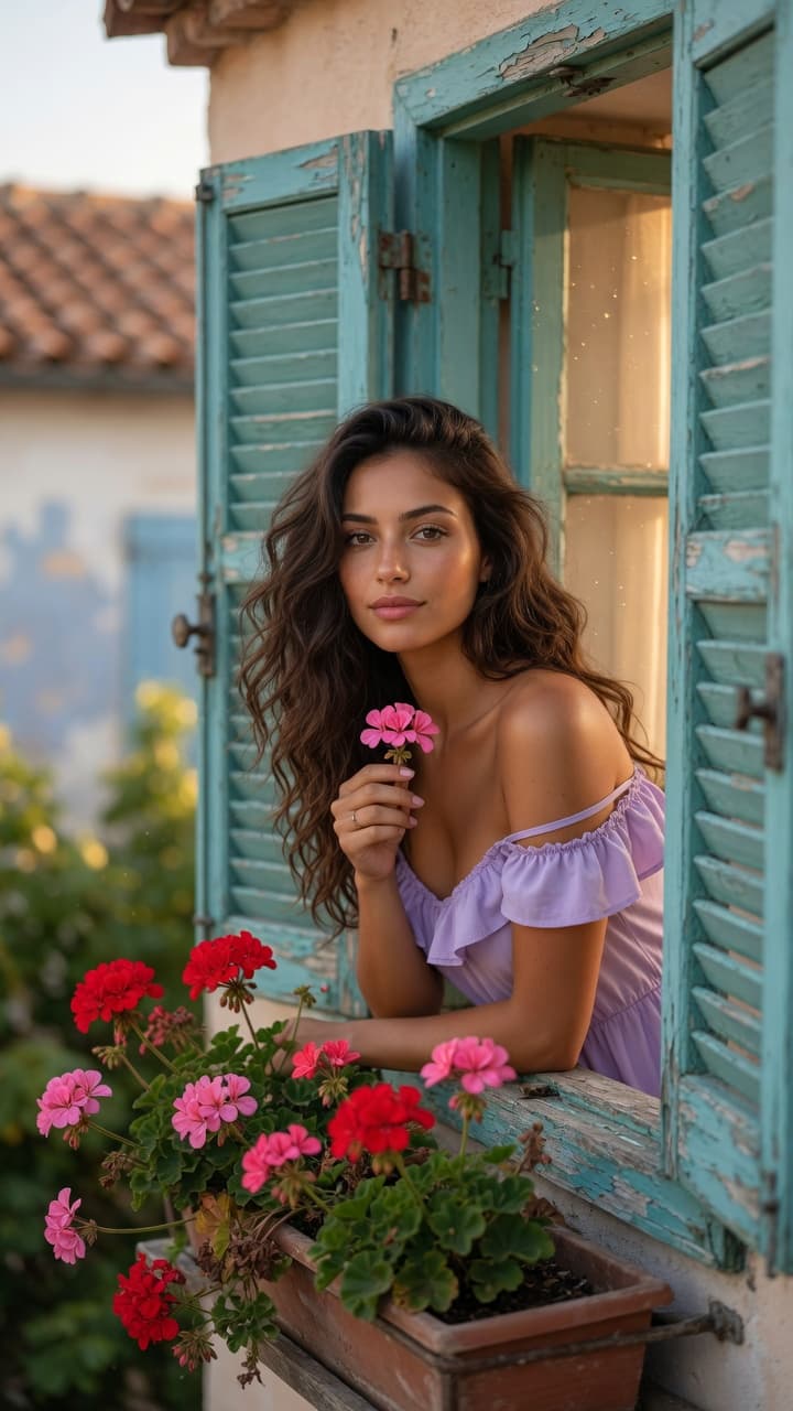 AI generated: A stunning ultra-realistic photograph of a beautiful young Italian woman with long, voluminous wavy ...
