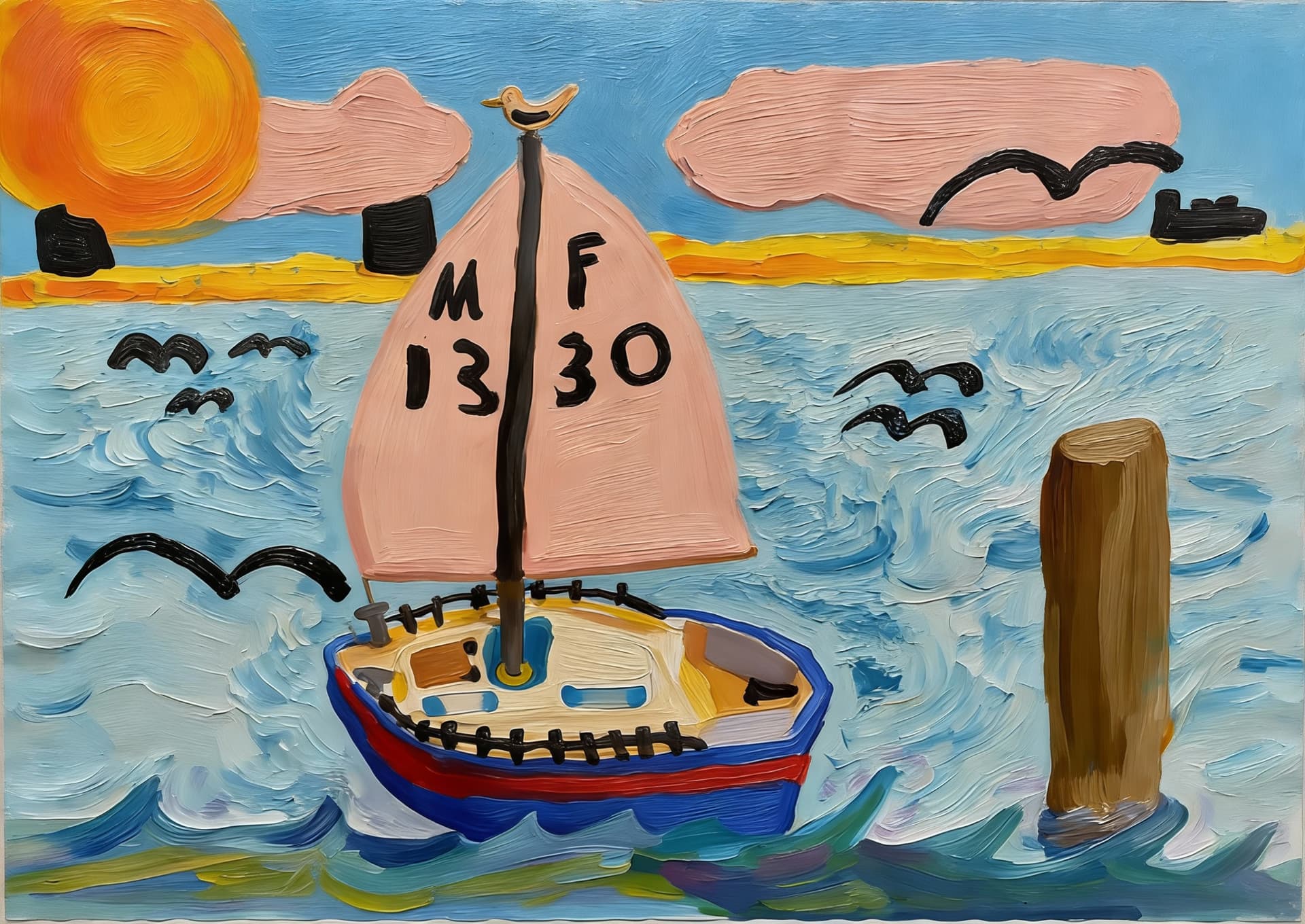 AI generated: Turn this into a professional acylic drawing made by an adult with much more details and a more prop...