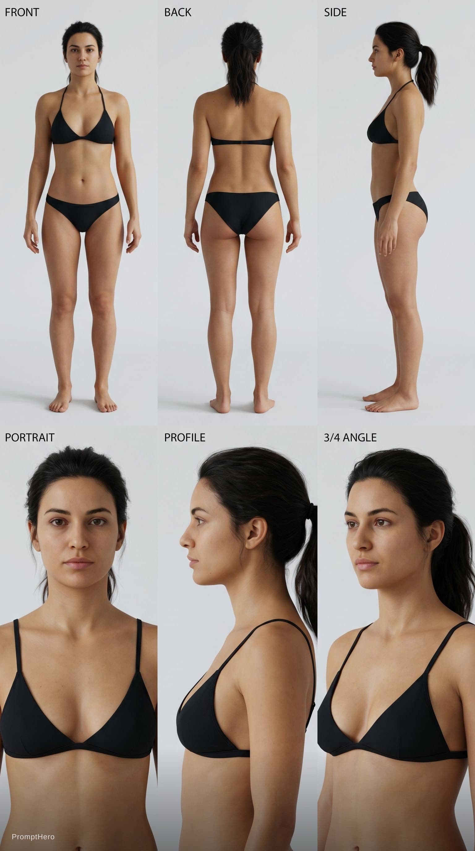 AI generated: Skin must be clean and flawless: no tattoos, no scars, no marks, no blemishes.
Wearing a minimal bik...