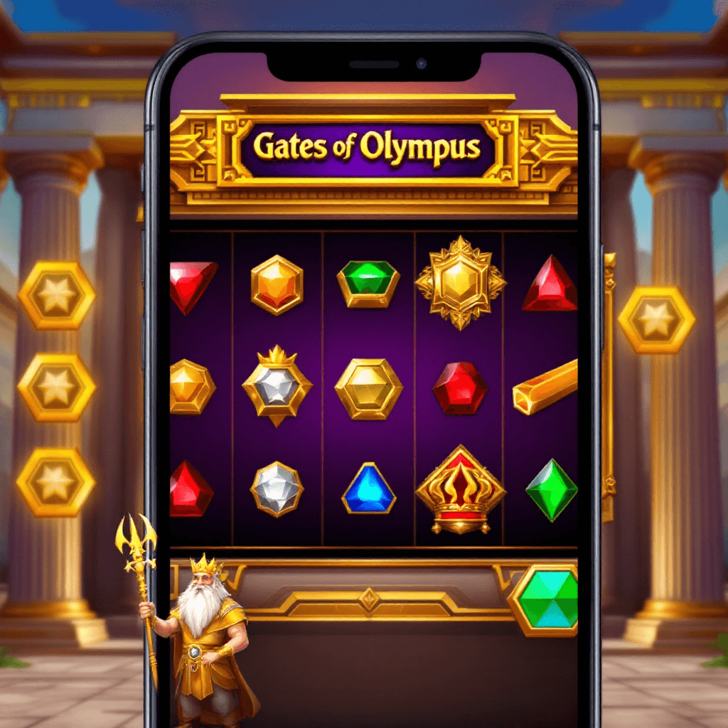 AI generated: The image is a digital illustration of the Gates of Olympus slot machine. The background of the imag...