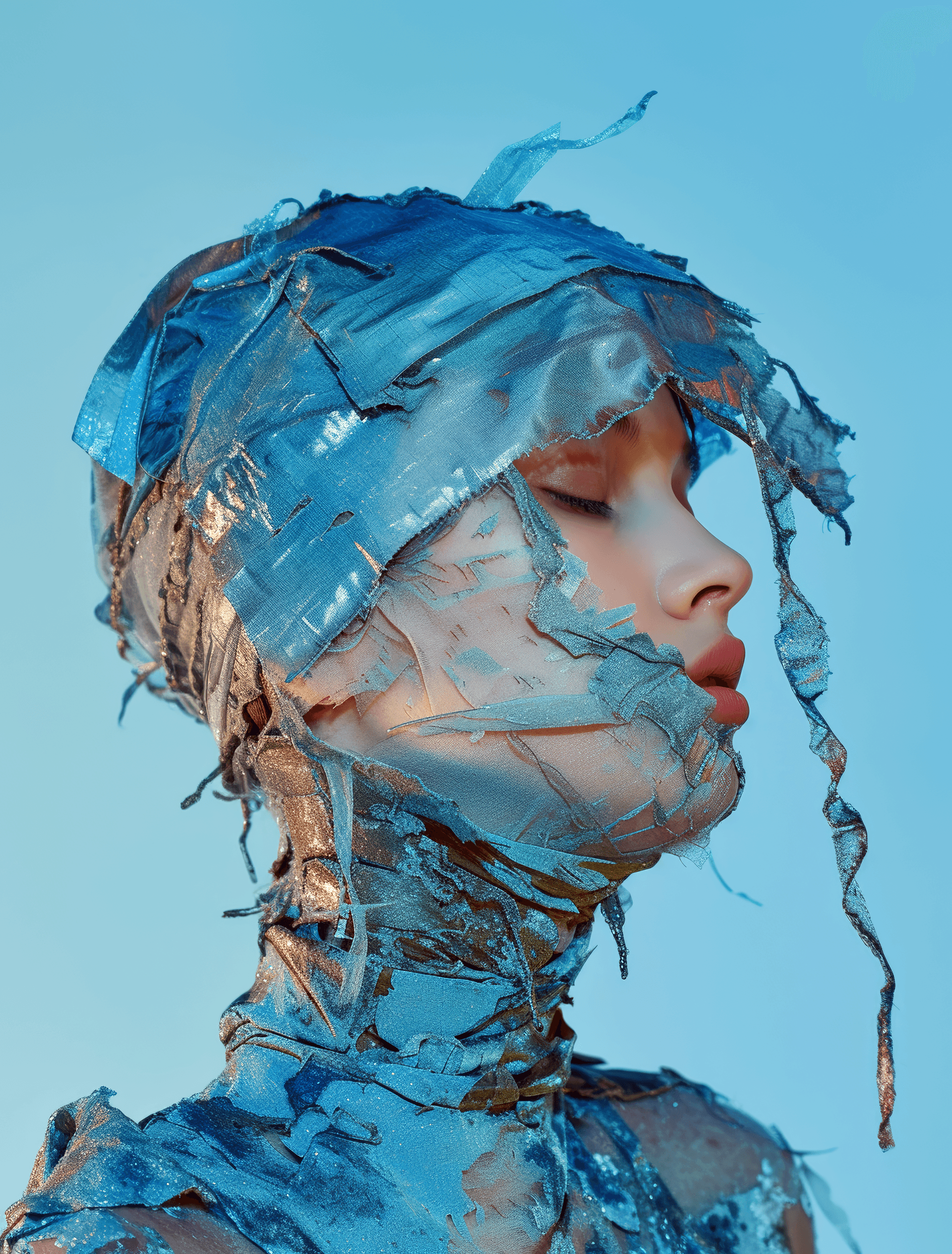 AI generated: angela kashmerev photographed by kastys malina, in the style of futuristic organic, sky-blue and bro...