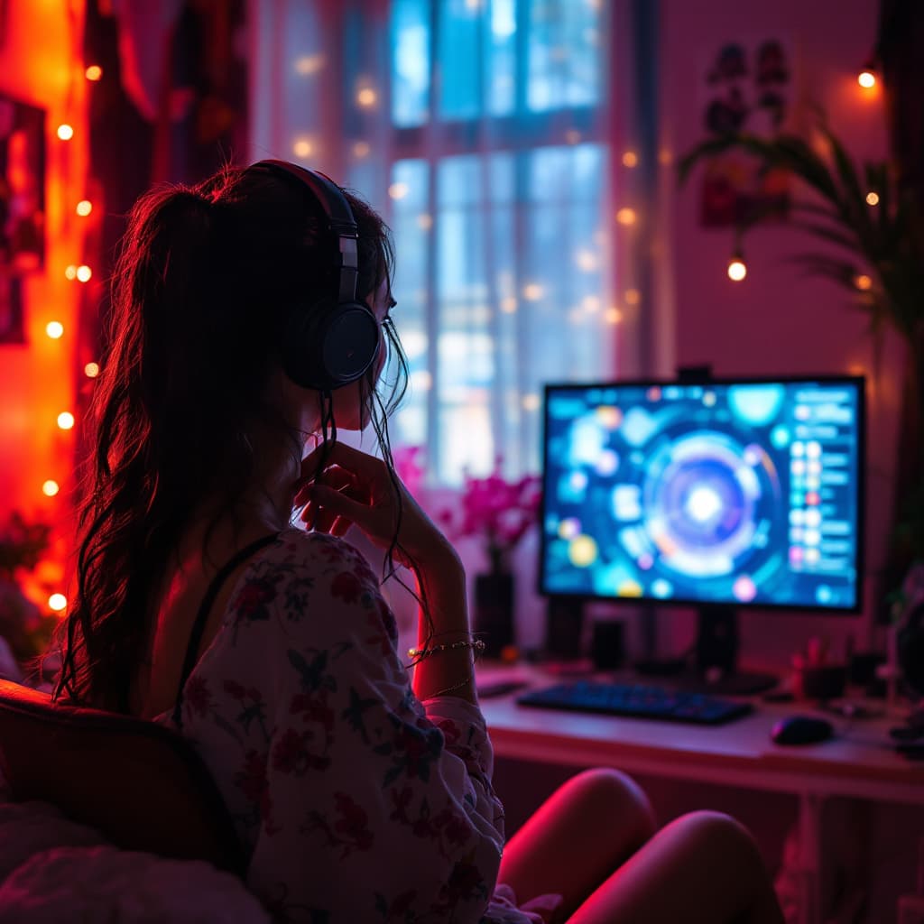 AI generated: woman publish webcam on live streaming in his room model cyberpunk